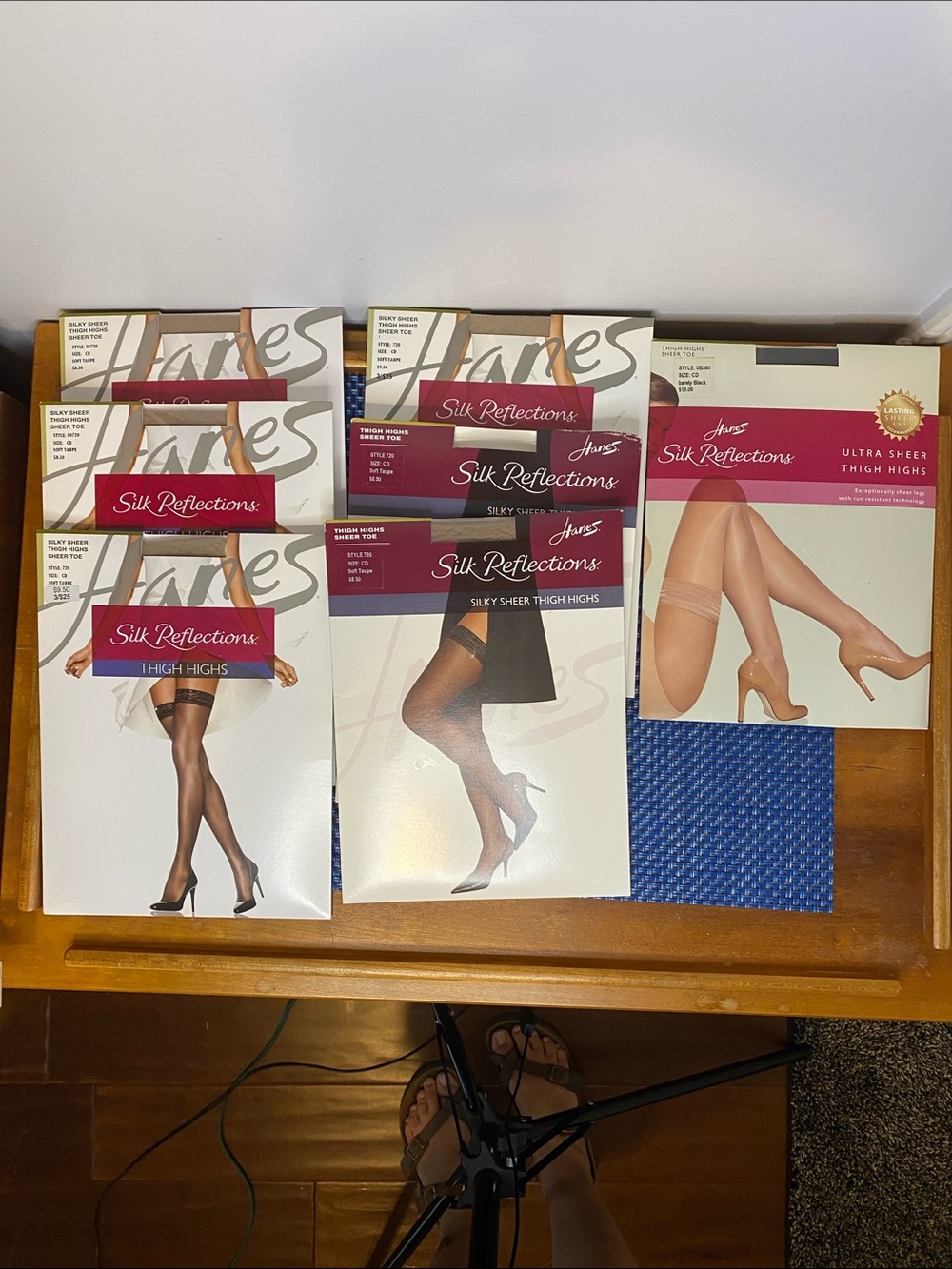NWT Hanes Silk Reflections thigh high silky sheer, sheer toe, size CD 7 pairs